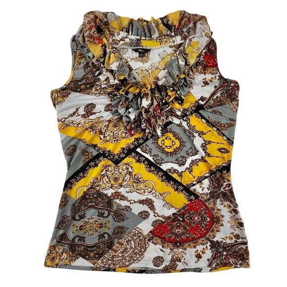 AMARIS | Milano M Yellow Ruffle Venetian Fleur de Lis Bold Tank Top - Picture 1 of 6